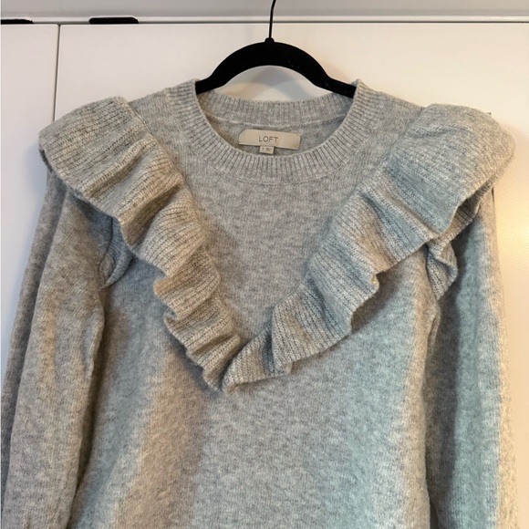 LOFT Light Gray Ruffled Sweater - Picture 3 of 5